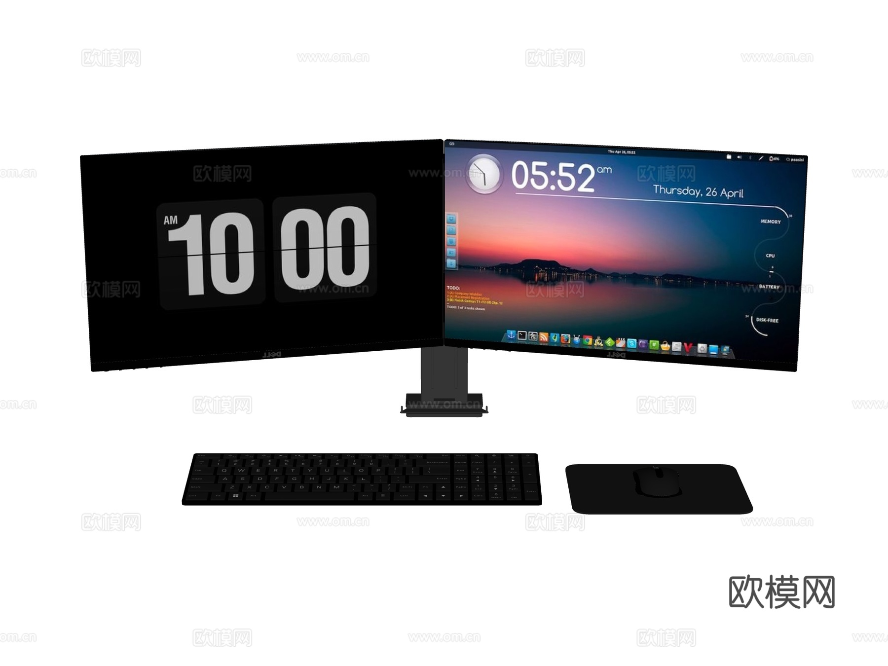 台式电脑 PC 双联屏su模型