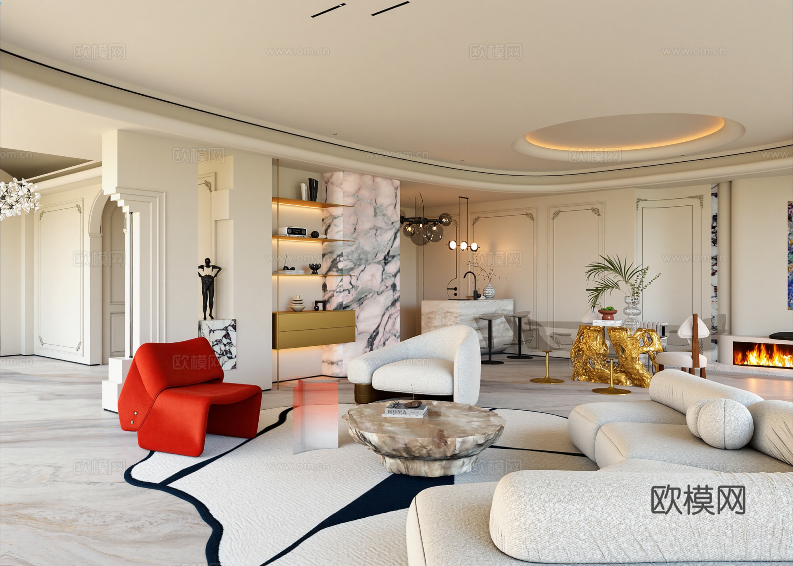 现代挑空客厅 包豪斯客厅3d模型