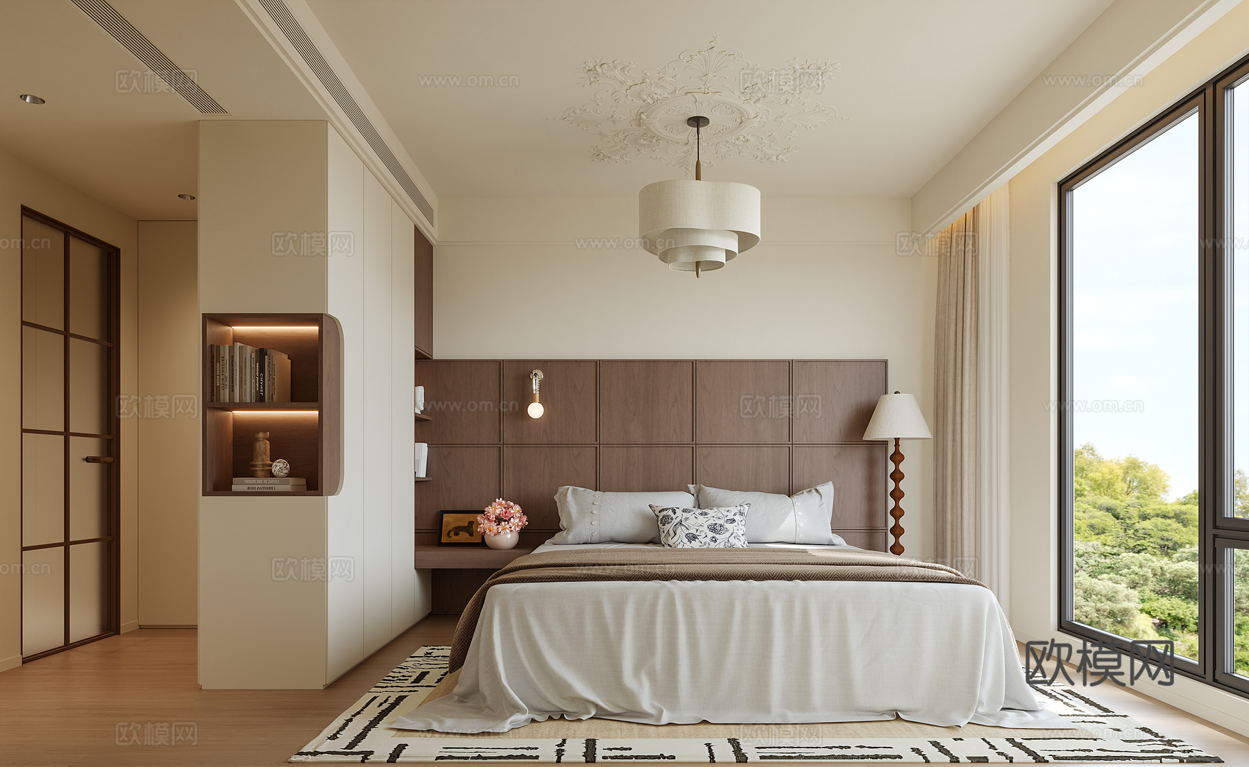 美式中古风卧室su模型下载（渲染图1）