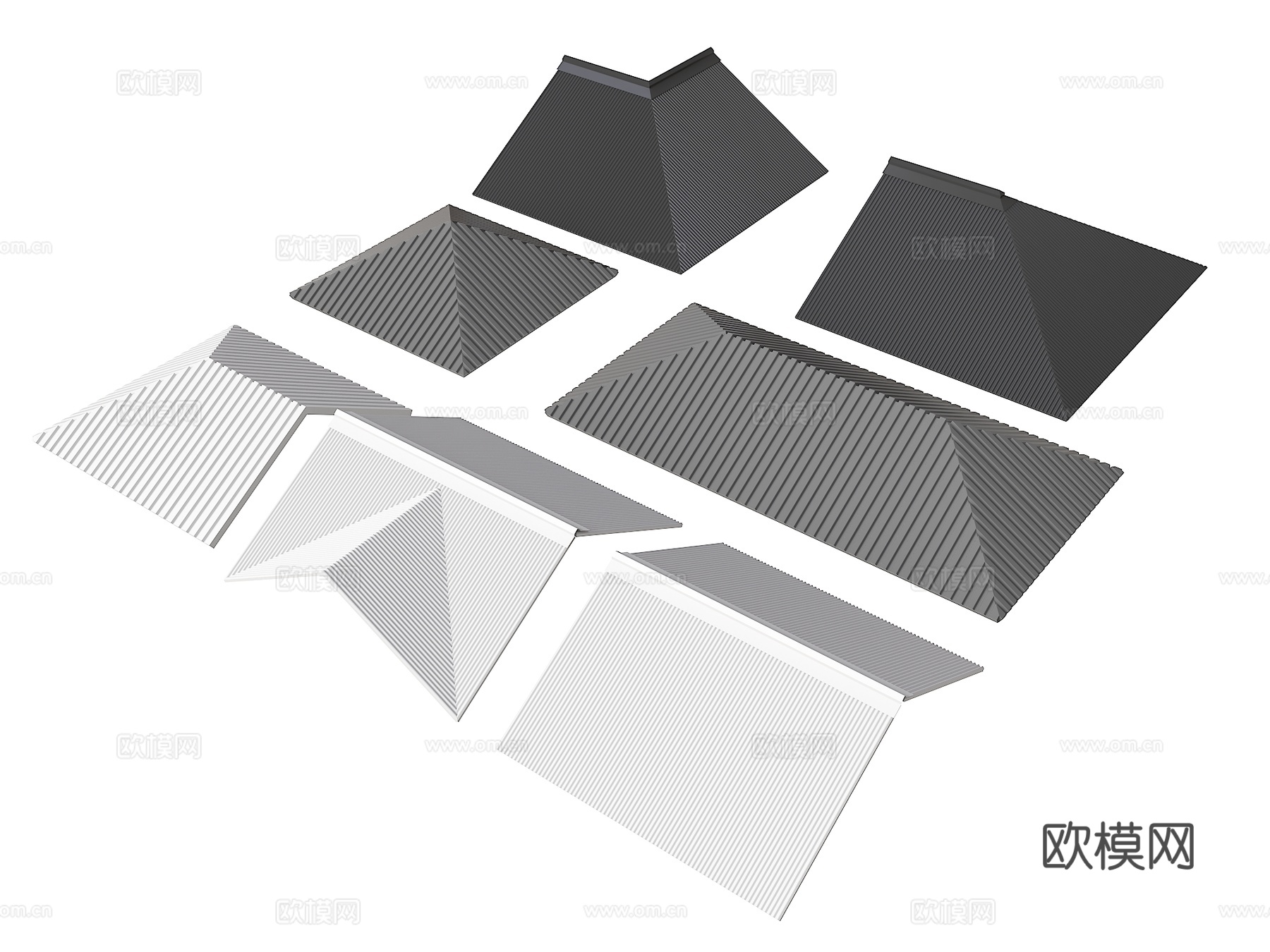 现代彩钢瓦 简易房屋顶 屋顶坡屋顶 铁皮瓦 保温波形板 铁板su模型