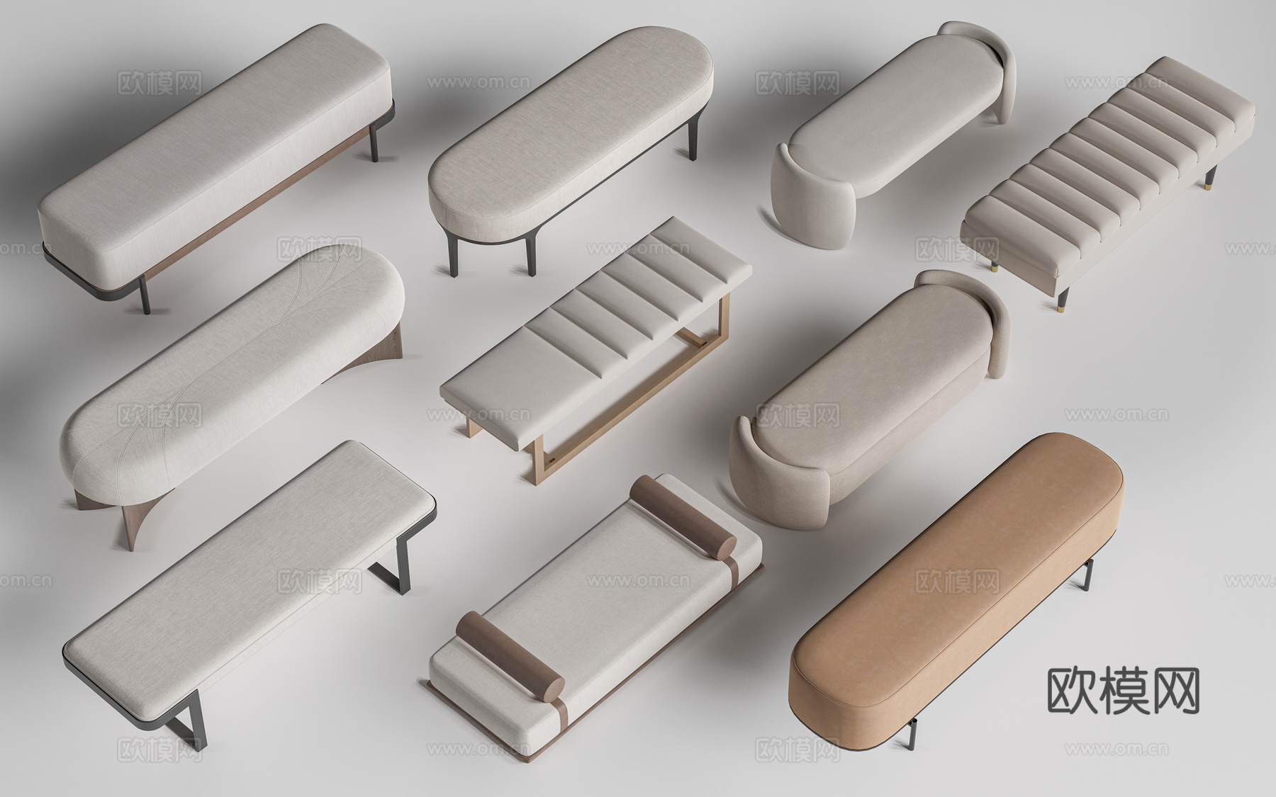 现代床尾凳 沙发凳su模型下载（渲染图1）