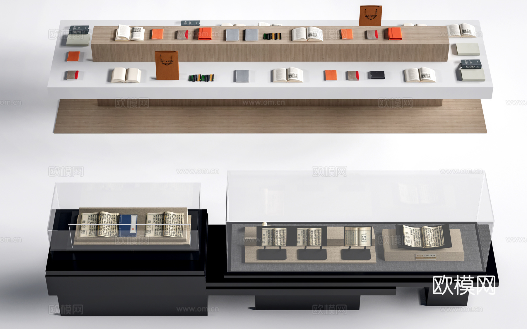 现代展厅展台 展柜 玻璃展柜 文创展台su模型下载（渲染图1）