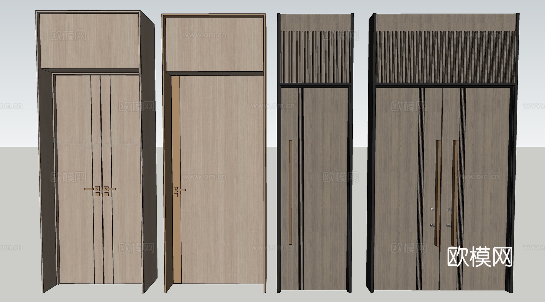 新中式木门 宴会厅门 会议室木门 平开门su模型下载（渲染图2）