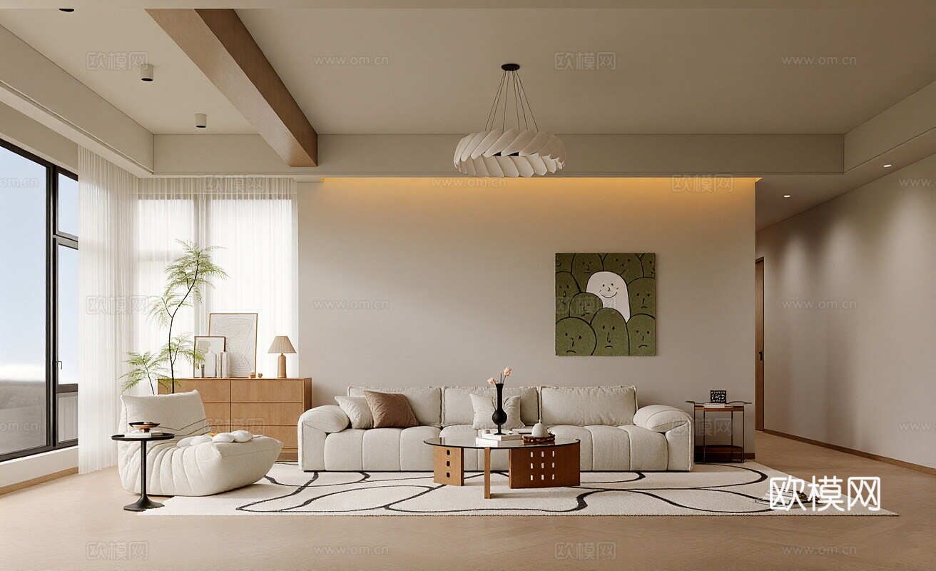 现代简约家居客厅 沙发组合 单人椅 休闲椅 花瓶 摆件3d模型下载