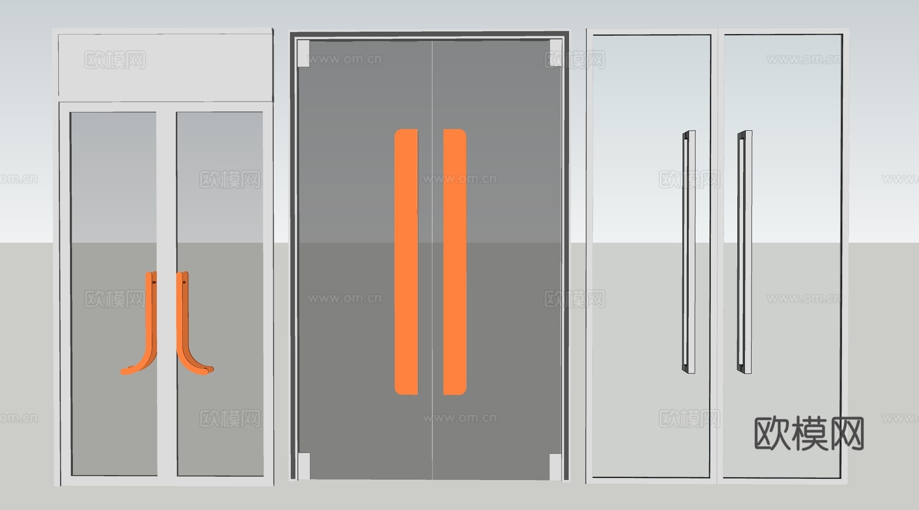 现代店铺玻璃门 咖啡厅门 奶茶店玻璃门 玻璃双开门su模型下载（渲染图2）