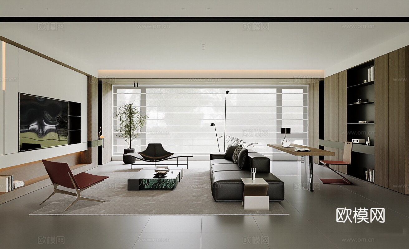 现代意式家居客厅 沙发组合 单人椅 休闲椅 花瓶 摆件3d模型下载