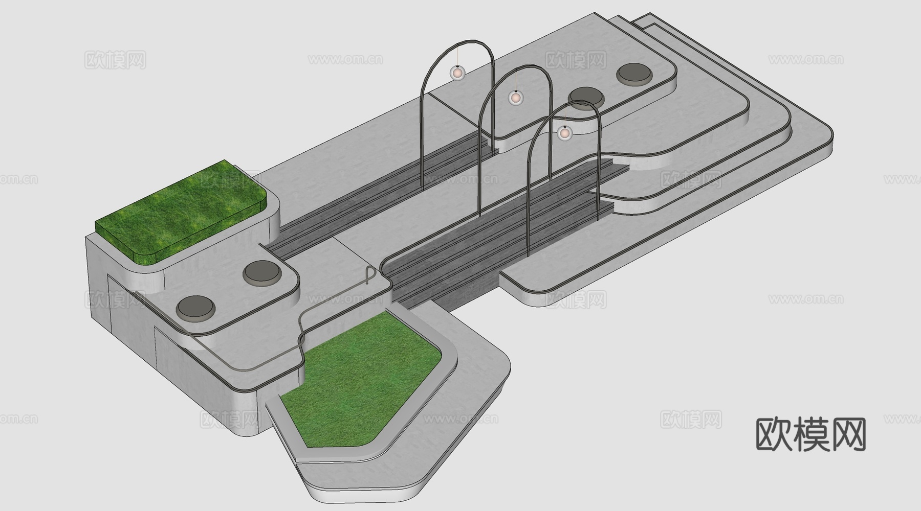 现代台阶座椅 台阶景观 树池台阶 下沉台阶su模型