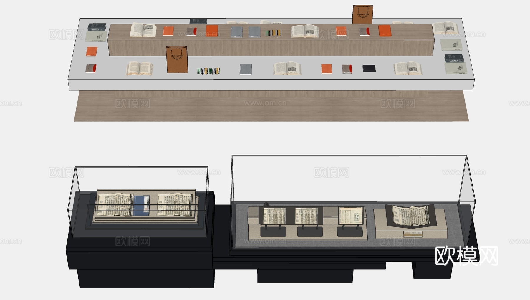 现代展厅展台 展柜 玻璃展柜 文创展台su模型下载（渲染图2）