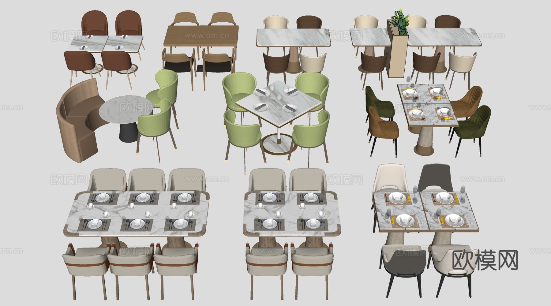 现代餐饮桌椅 餐厅桌椅 餐桌椅 饭店桌椅su模型下载（渲染图2）