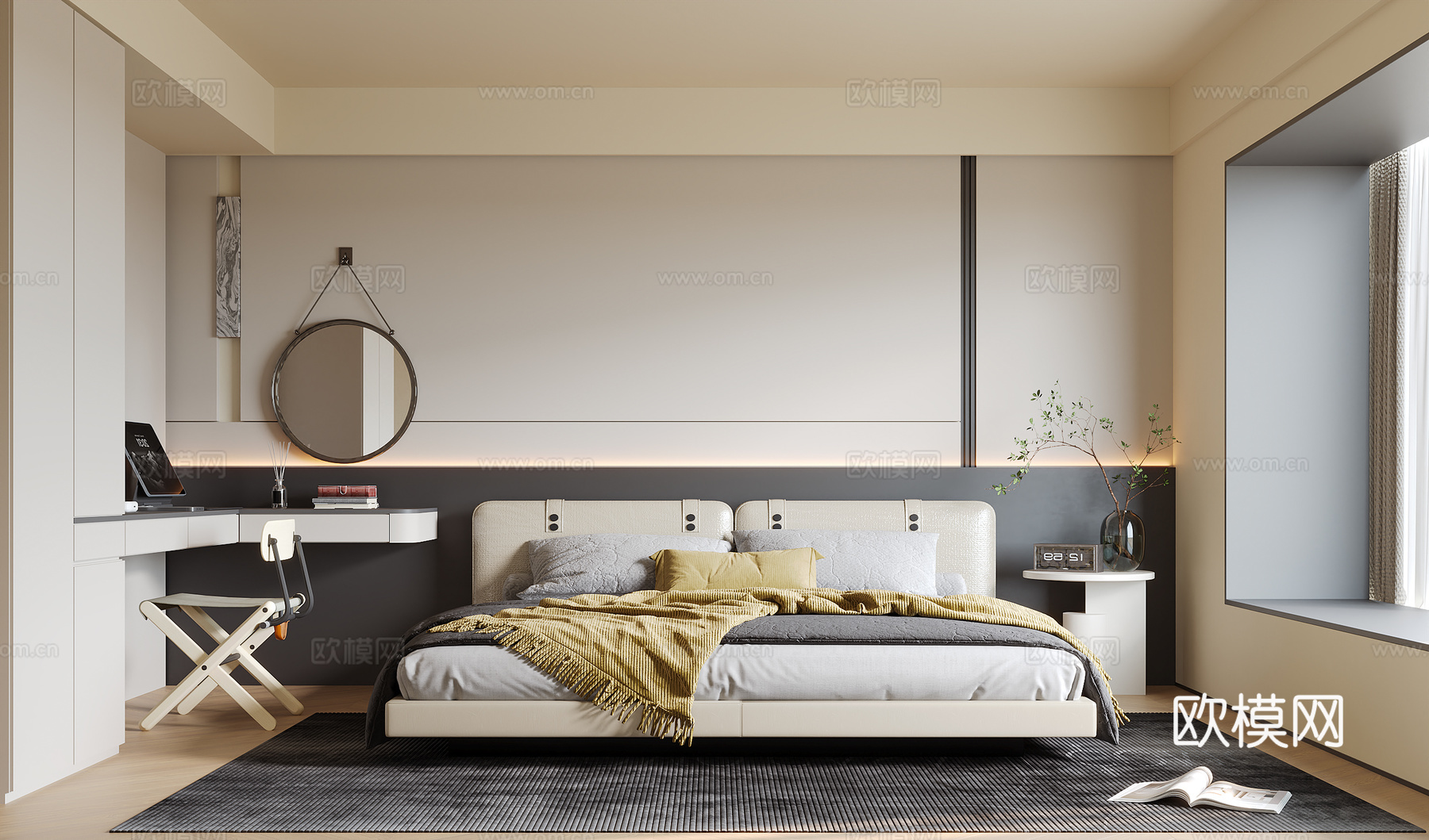 现代意式卧室su模型下载（渲染图1）