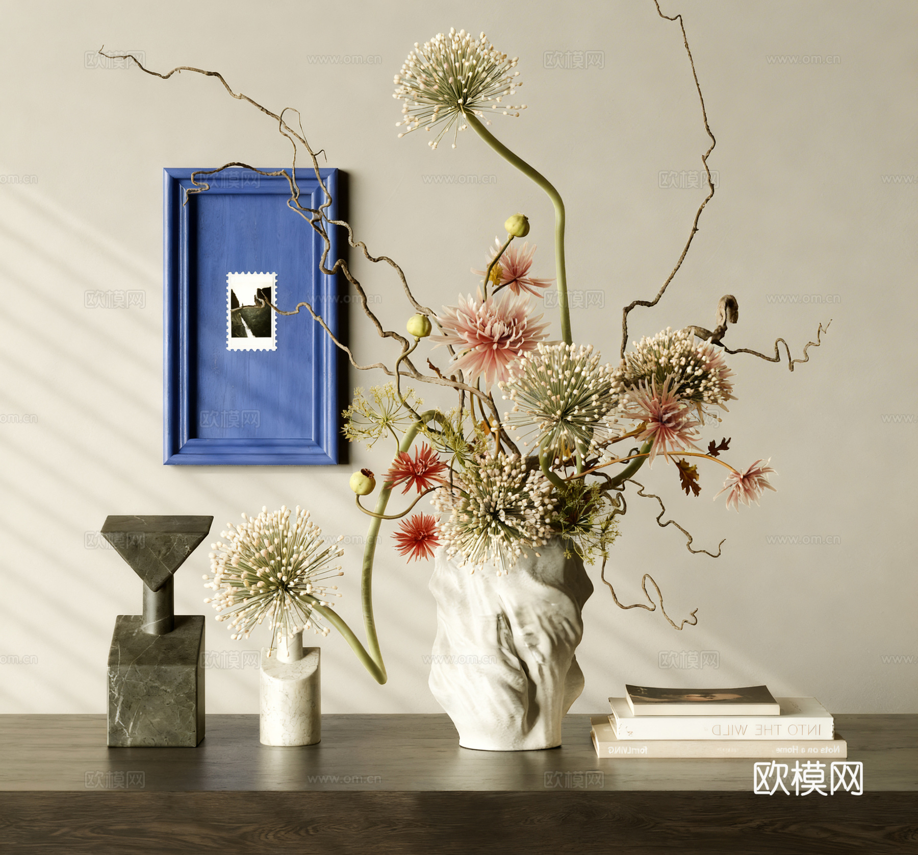 现代简约花艺 花艺摆件 艺术插花 陶罐花瓶 鲜花花卉 装饰摆3d模型下载