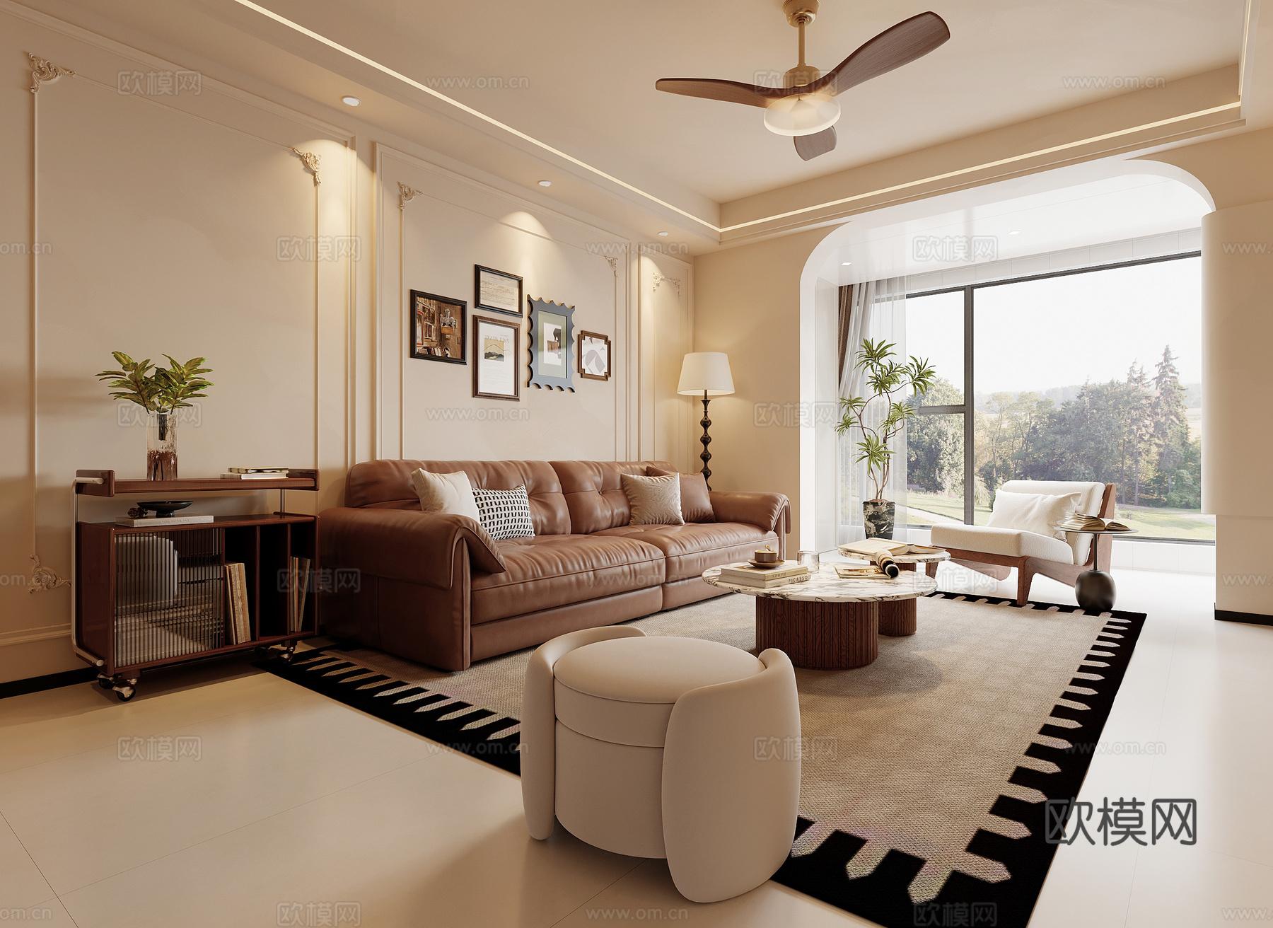 法式奶油中古风餐厅su模型下载（渲染图2）