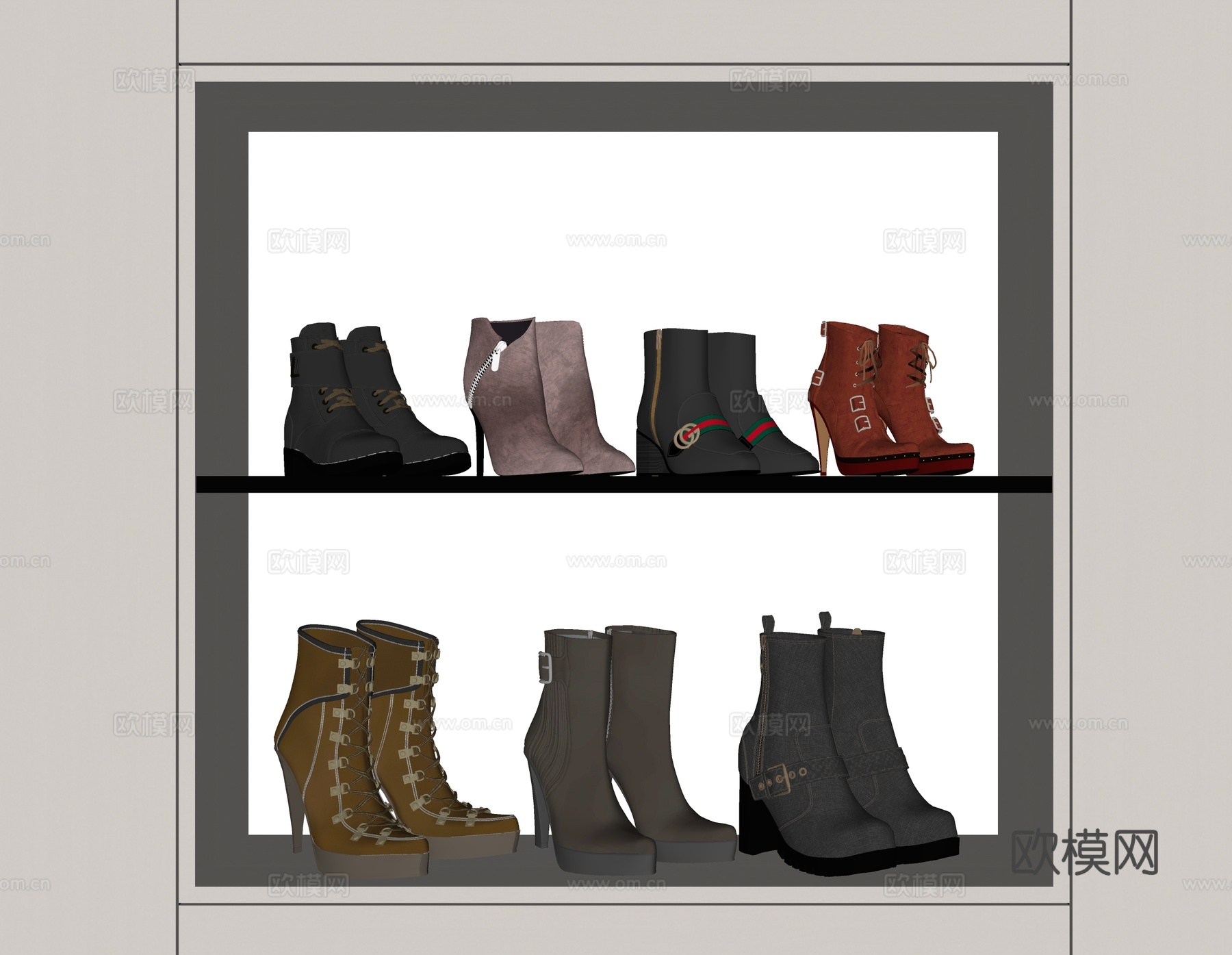 现代皮鞋高跟鞋su模型下载（渲染图2）