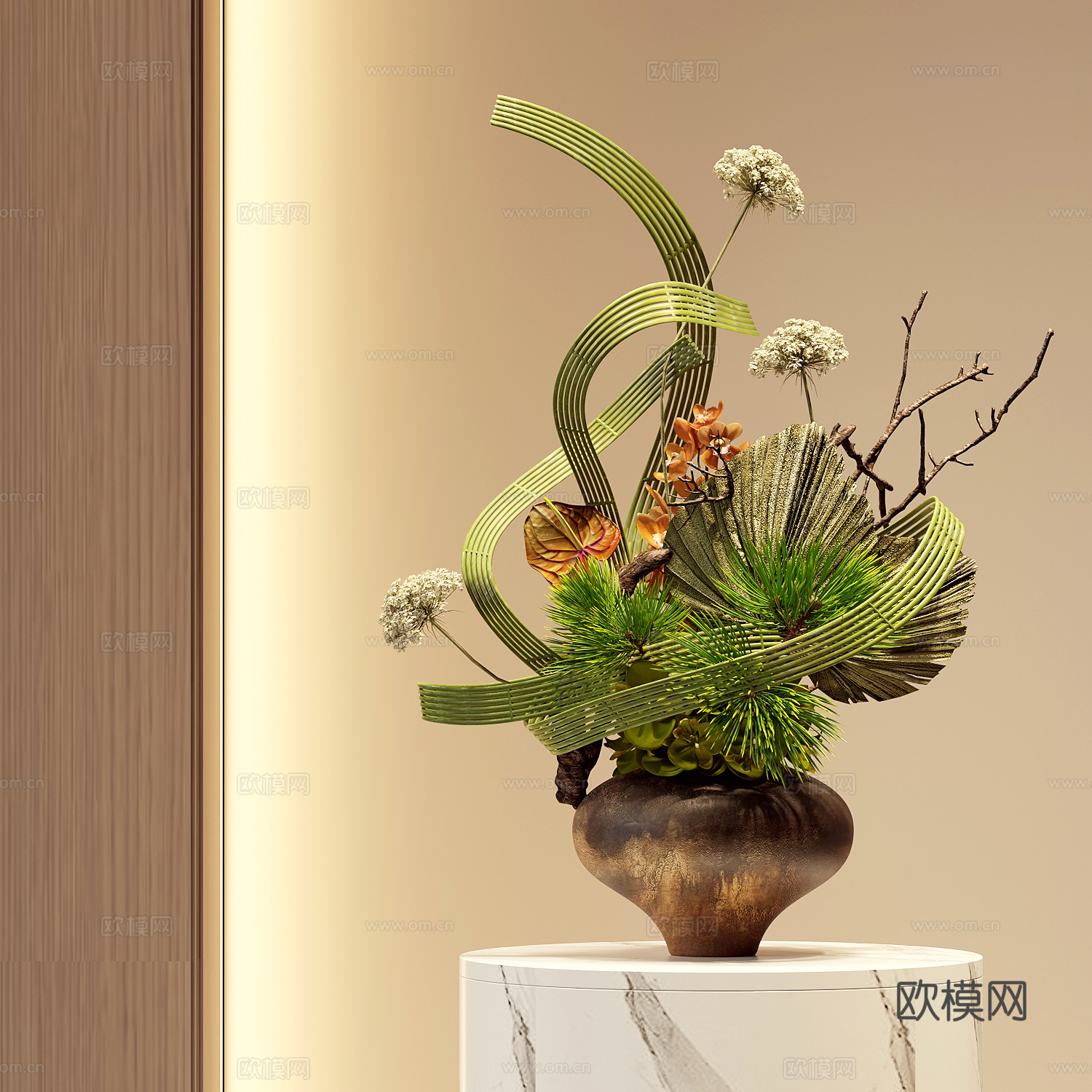 现代花瓶花艺插花su模型下载（渲染图1）