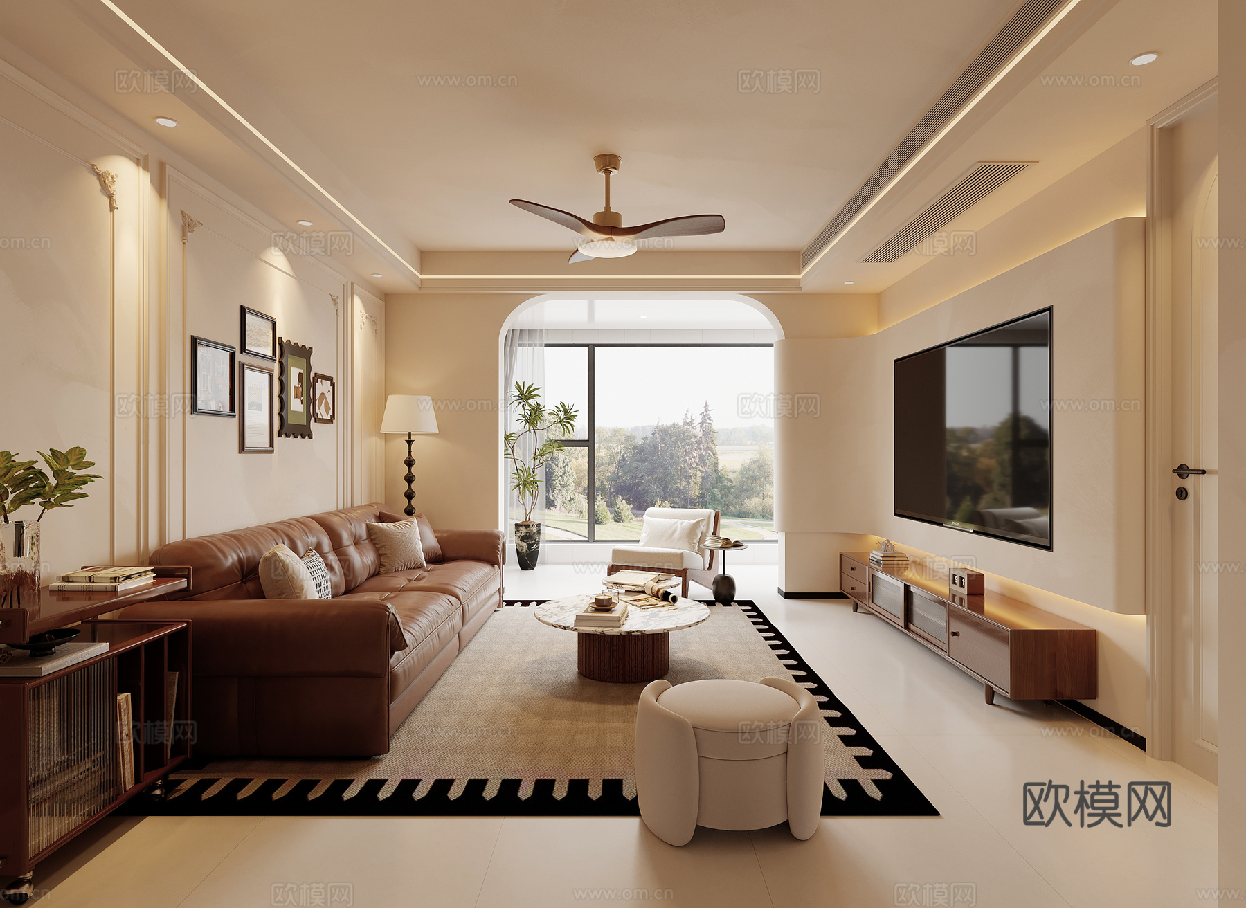 法式奶油中古风餐厅su模型下载（渲染图1）