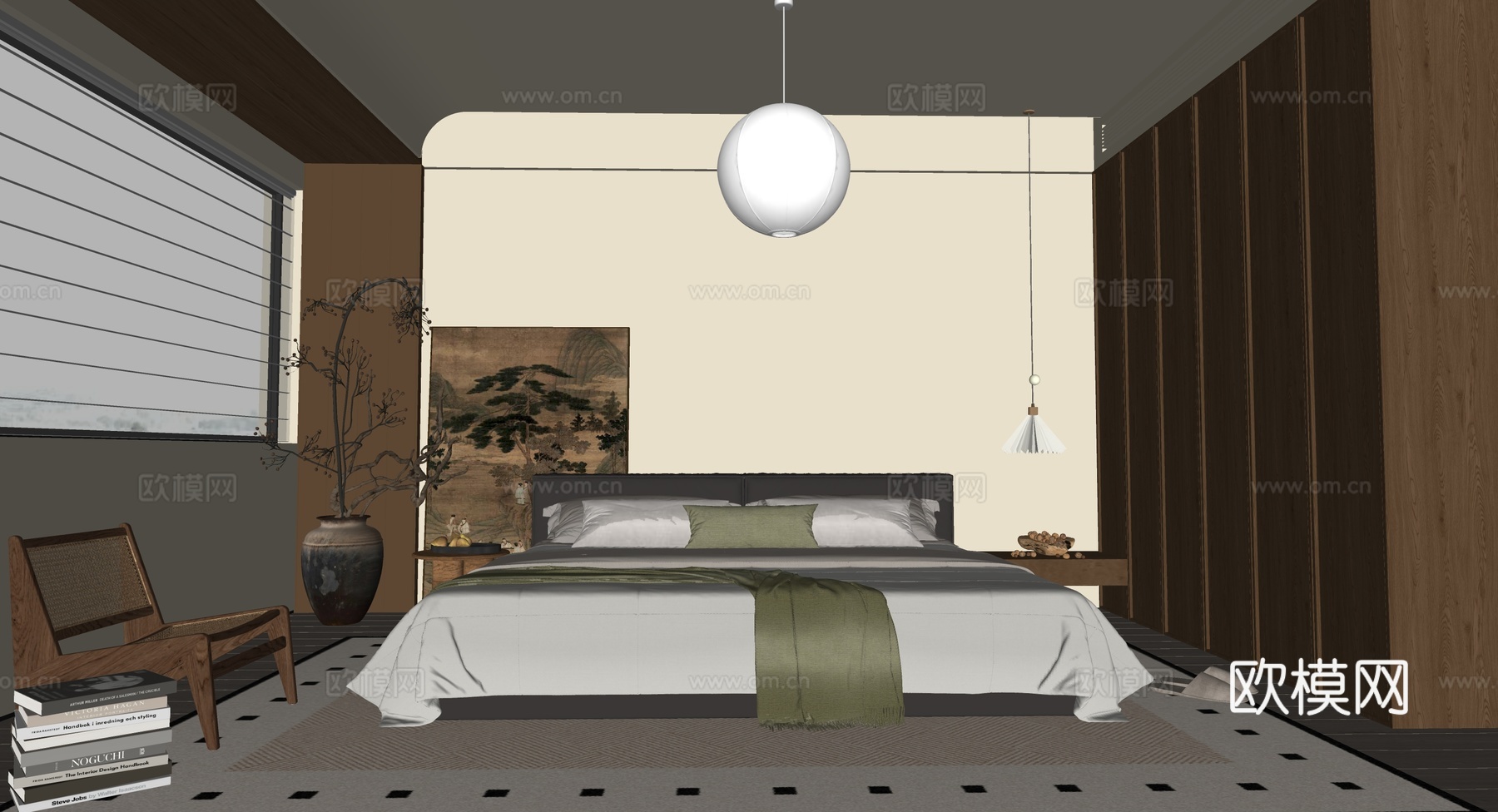 中古风卧室su模型下载（渲染图2）