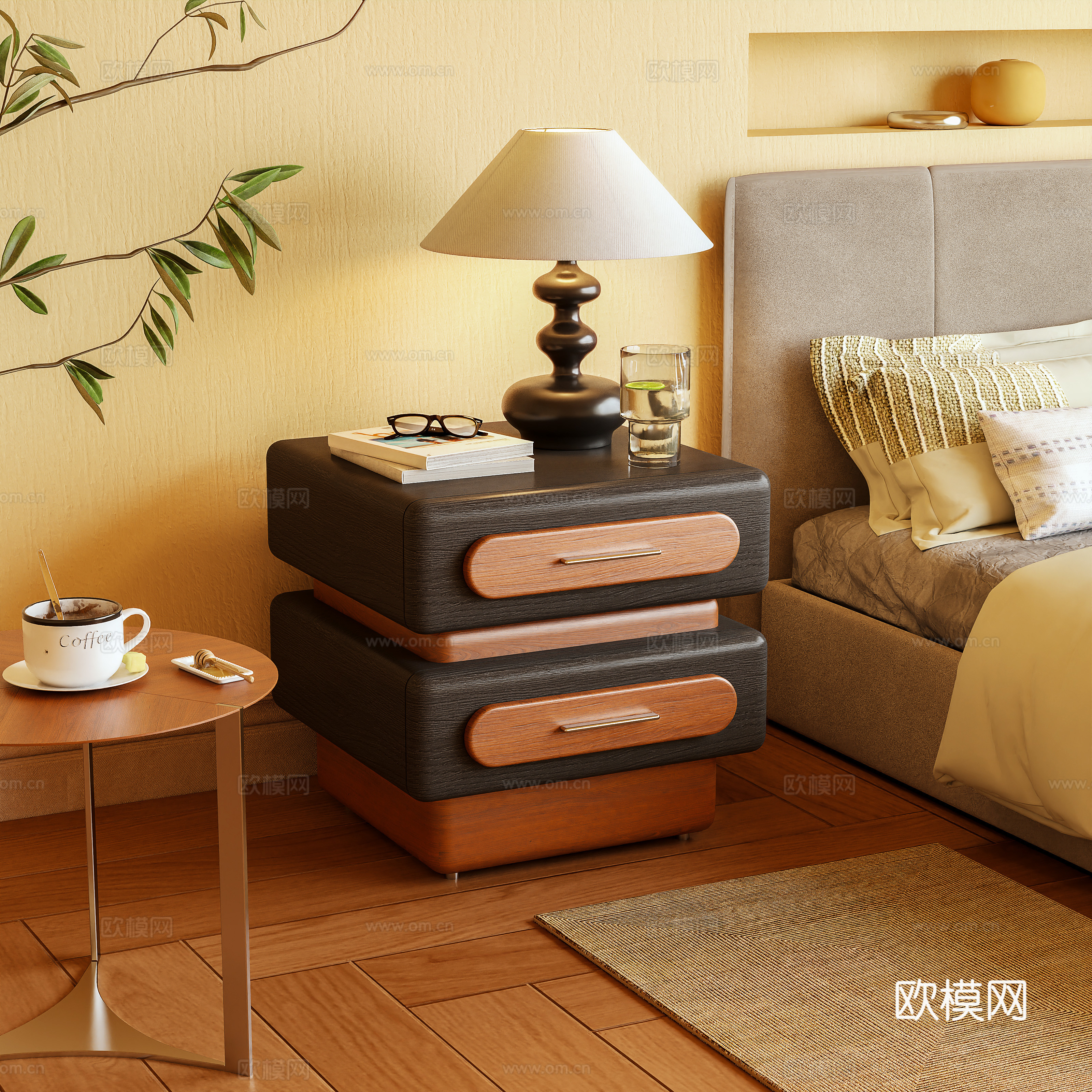 床头柜 边柜 储物柜 摆件 台灯3d模型