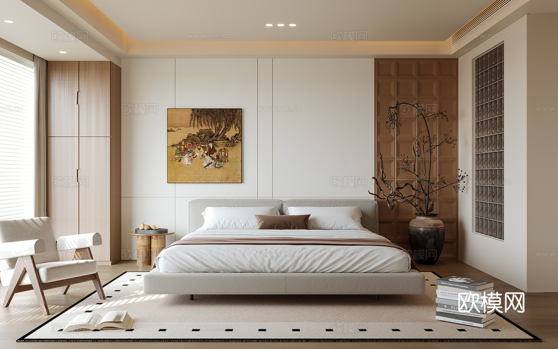 中古风卧室su模型下载（渲染图1）