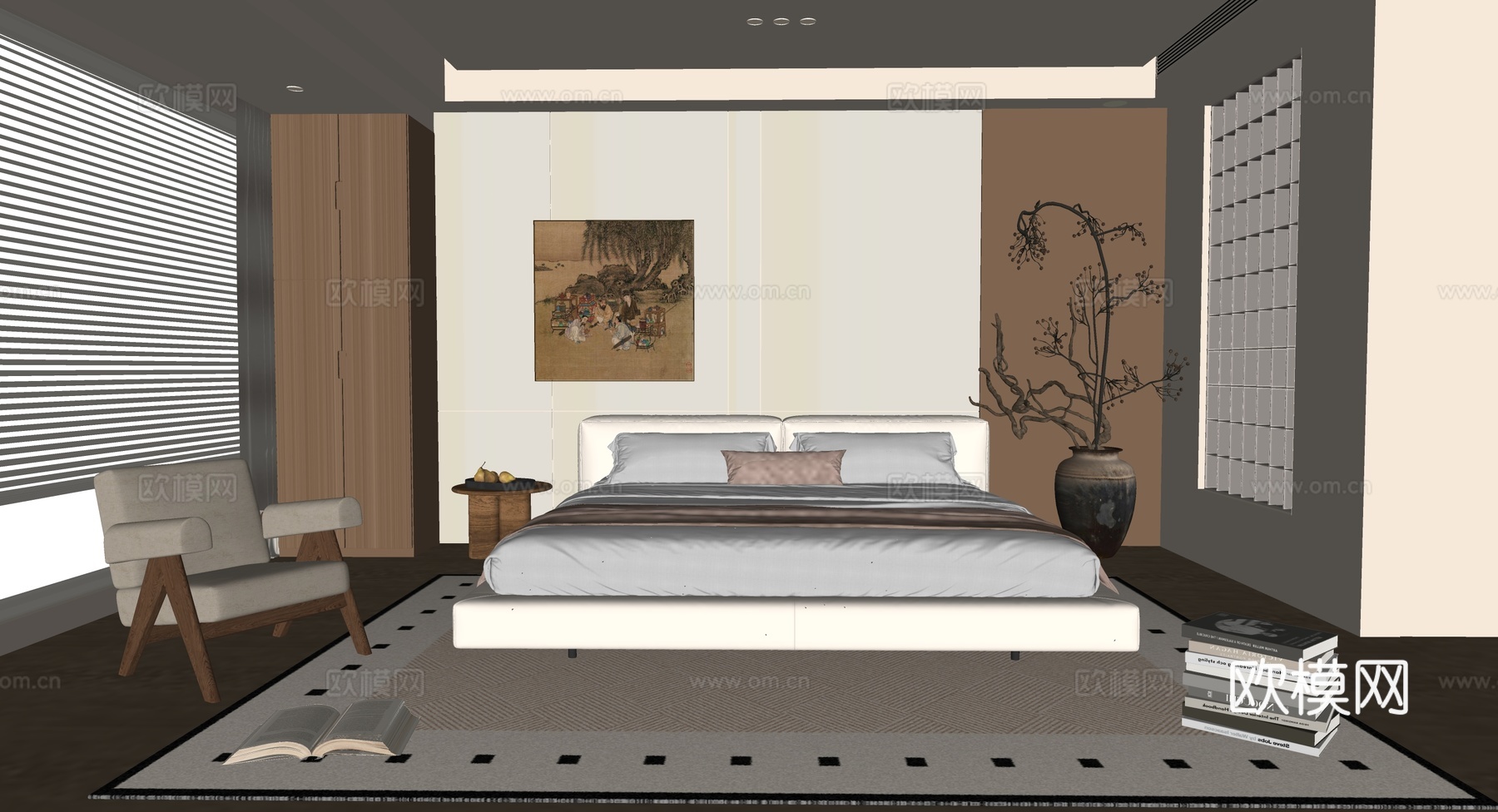 中古风卧室su模型下载（渲染图2）