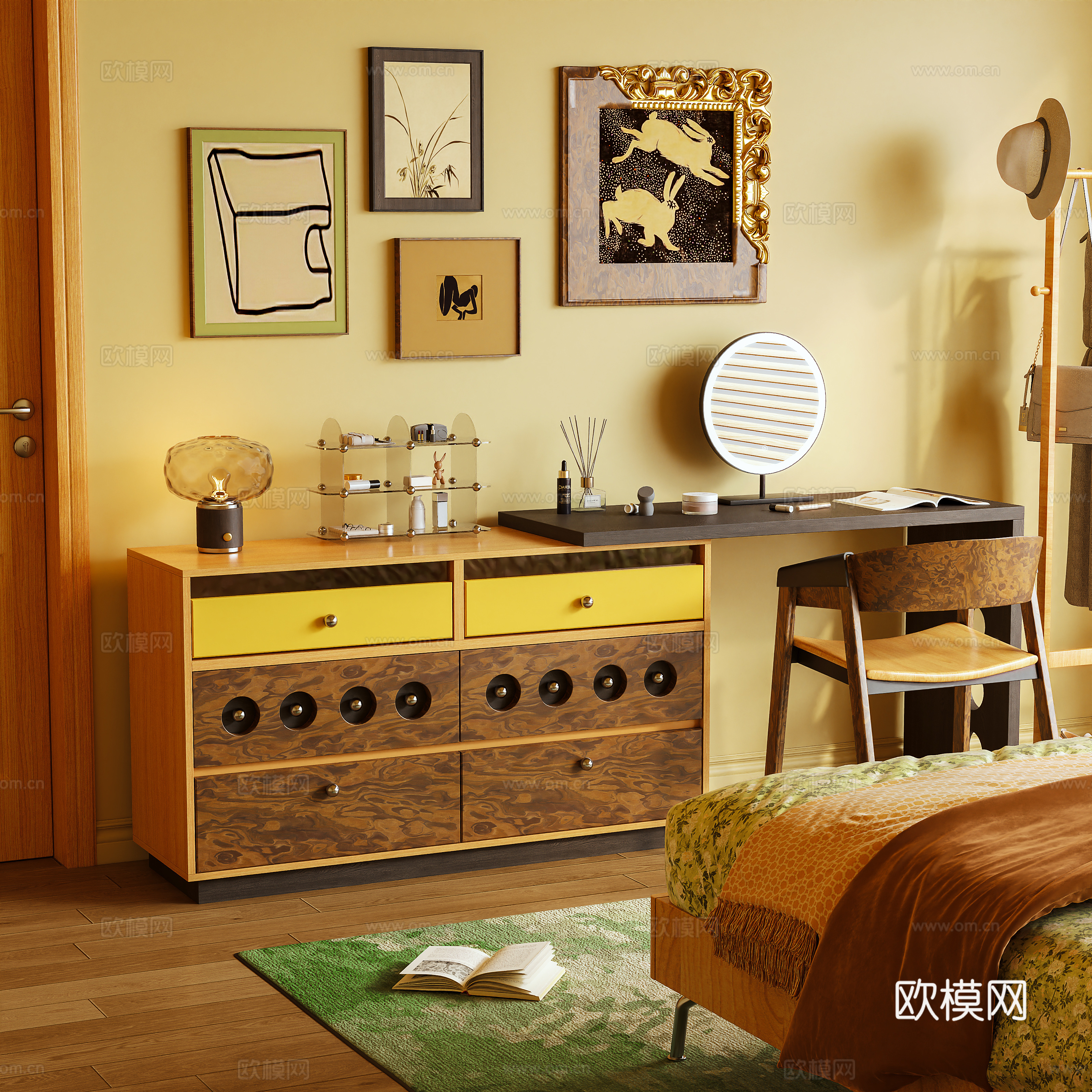 梳妆台 化妆柜 化妆桌 书桌 化妆品 装饰画 摆件3d模型下载