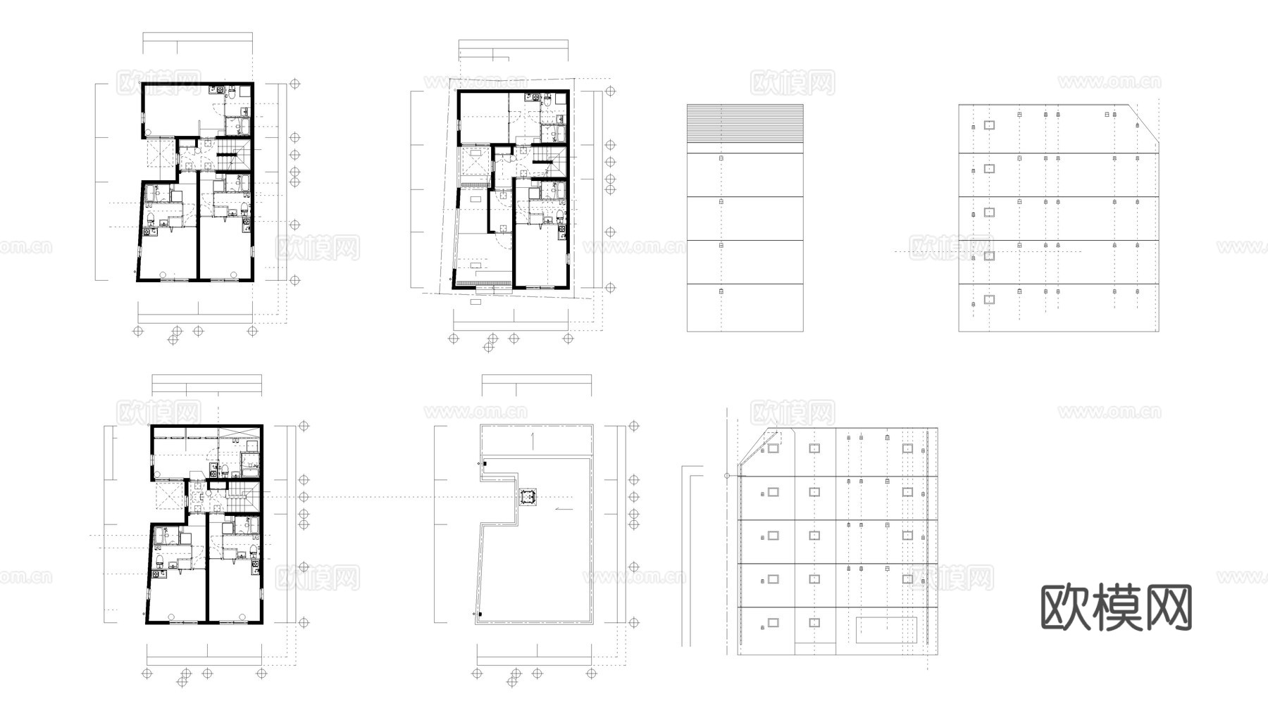 公寓建筑 住宅建筑 办公写字楼平立面图纸cad施工图下载