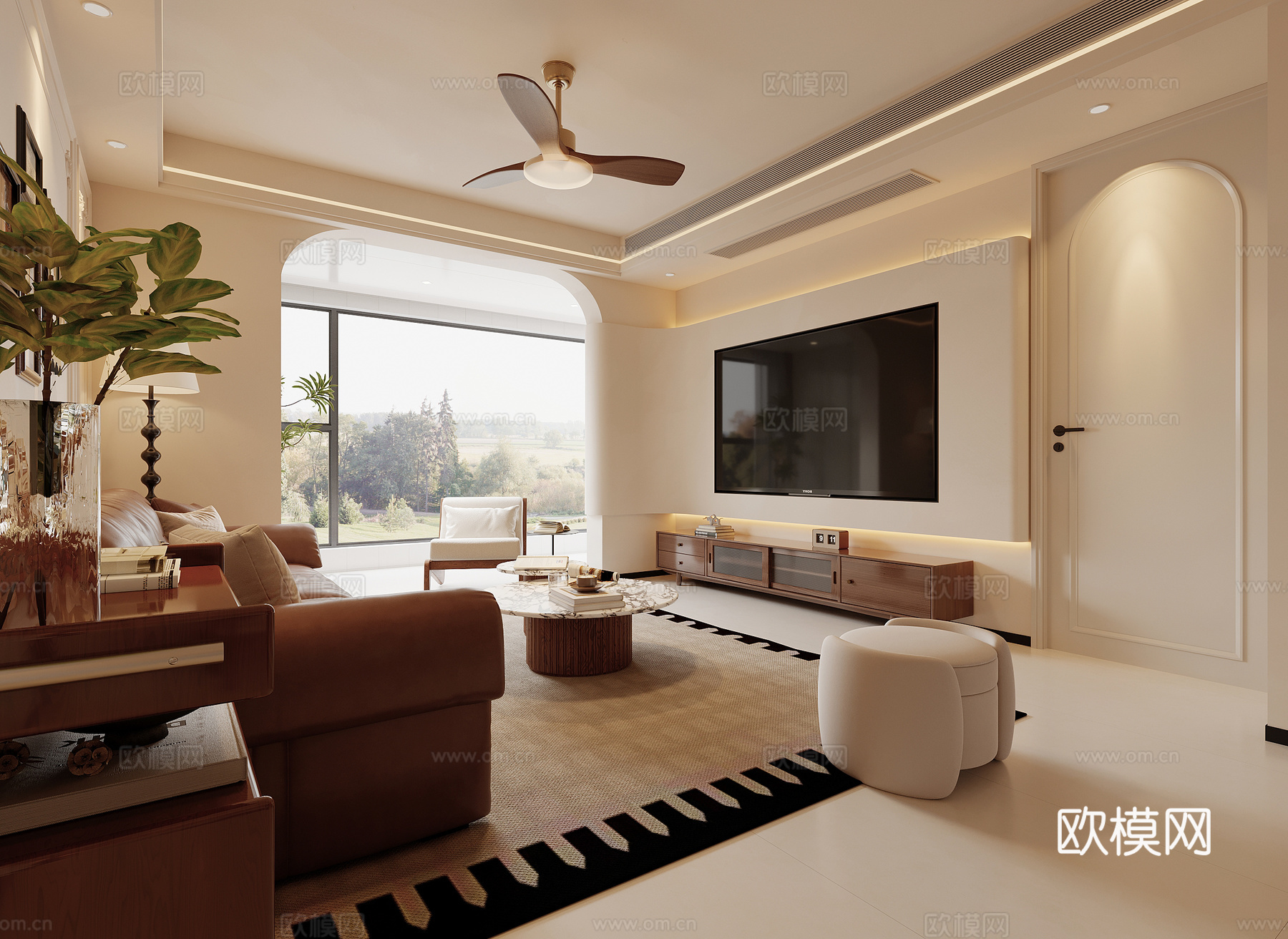 法式奶油中古风餐厅su模型下载（渲染图3）