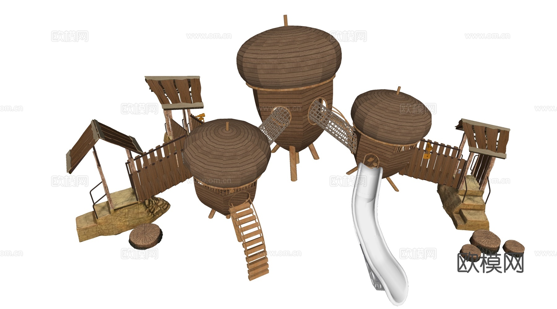 现代小木屋 松果建筑 松果滑梯su模型下载（渲染图2）