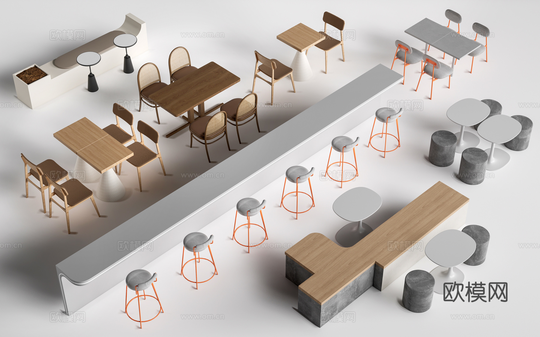 现代咖啡厅桌椅 餐饮桌椅 休闲桌椅 奶茶店桌椅su模型下载（渲染图1）