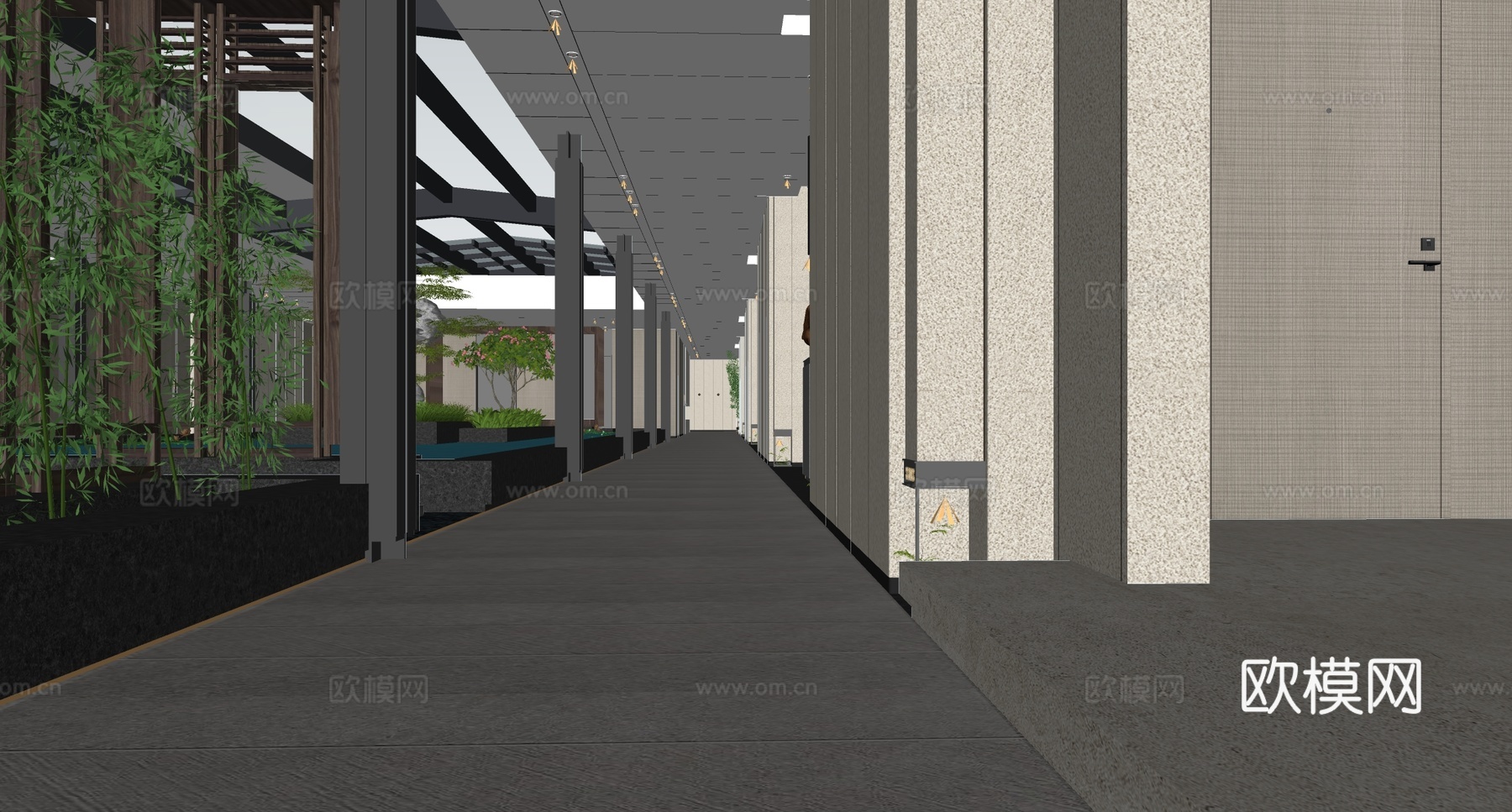 现代酒店过道 酒店走廊 酒店景观小品su模型下载（渲染图2）