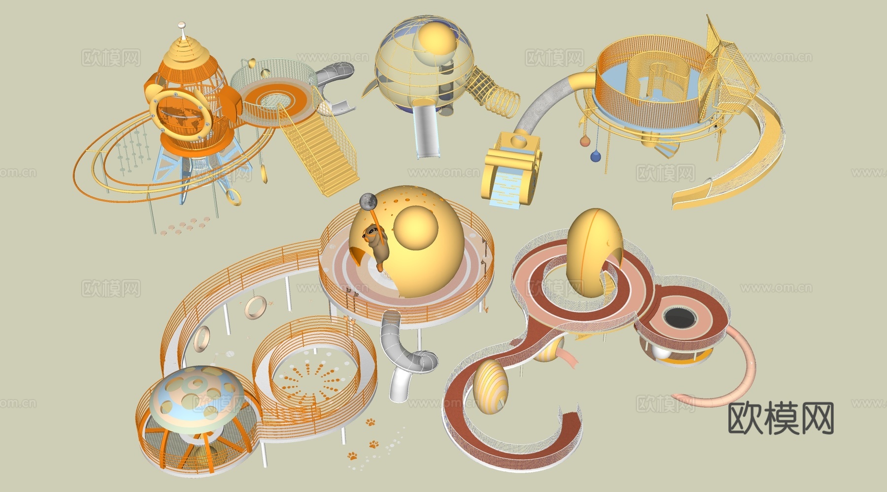 现代儿童游乐设施 儿童游乐器材 儿童滑梯su模型