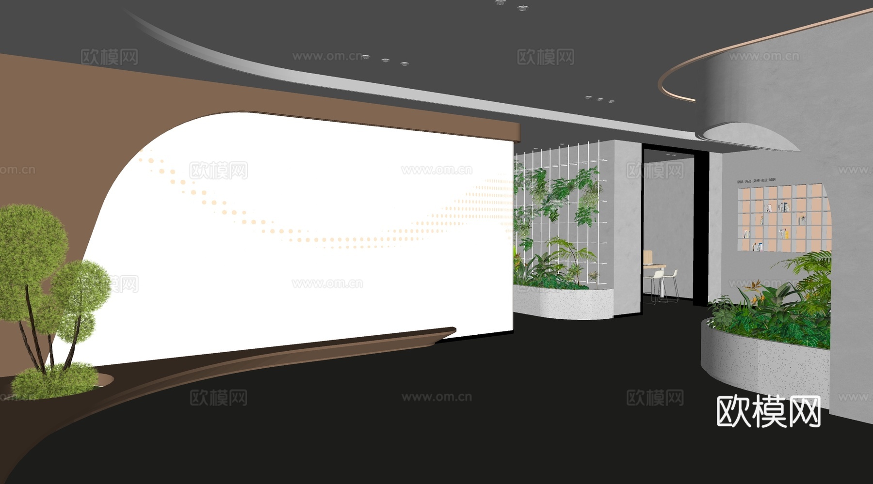 现代办公走廊 办公走廊大厅 办公公区su模型下载（渲染图2）