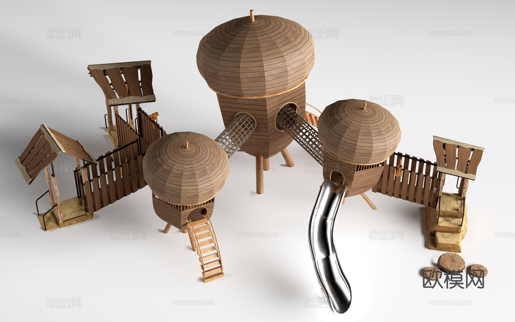 现代小木屋 松果建筑 松果滑梯su模型下载（渲染图1）