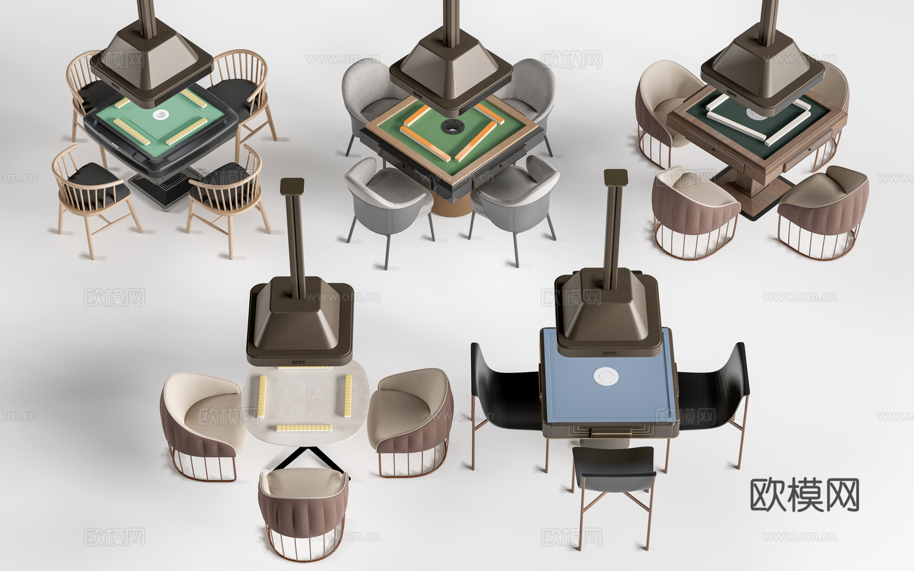 现代麻将桌 棋牌桌 娱乐桌椅su模型下载（渲染图1）