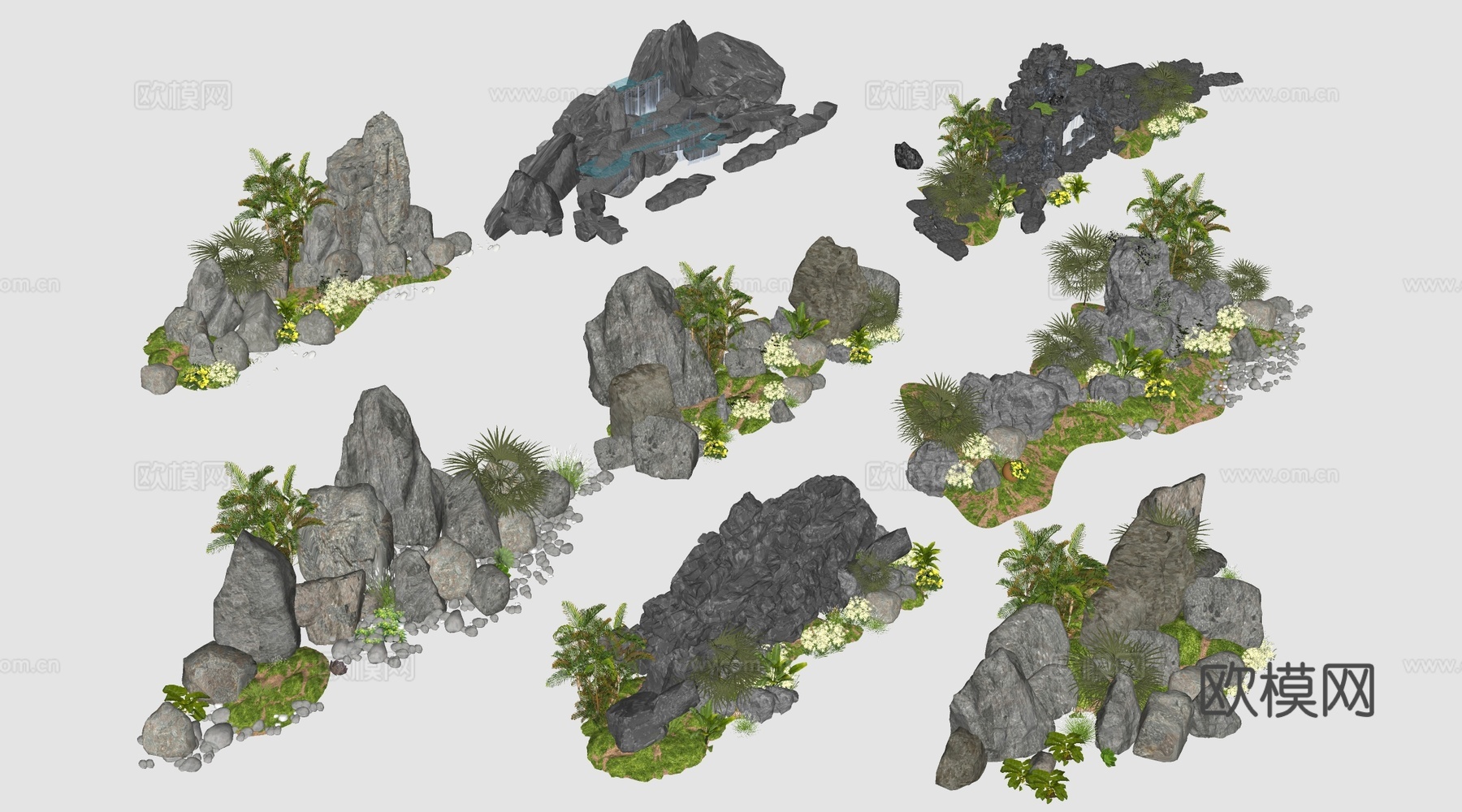 现代假山石头 景石 园林小品 景观石头su模型下载（渲染图2）