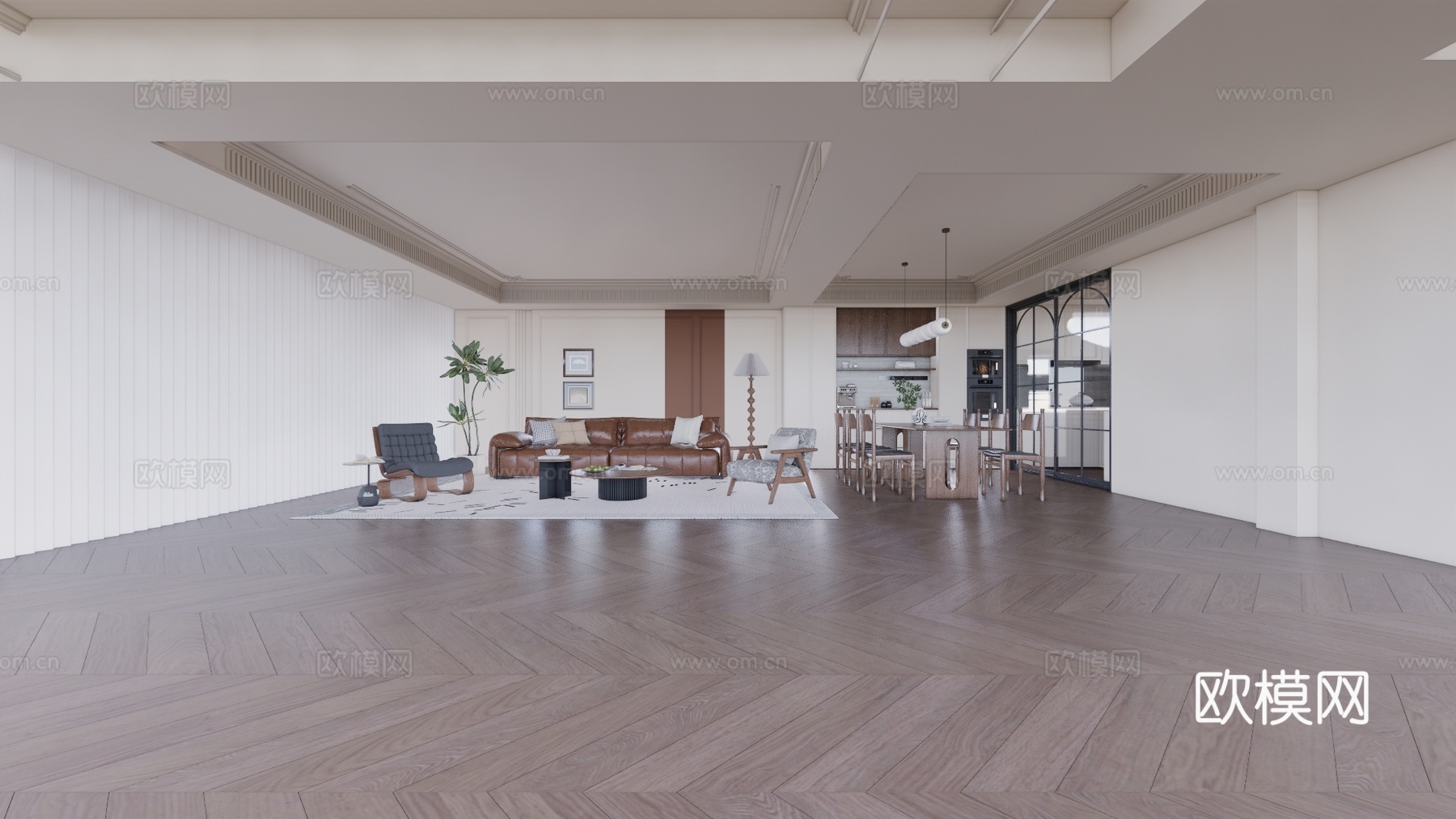 家装 卫生间 衣帽间 厨房 客厅 客餐厅 门窗su模型下载（渲染图1）