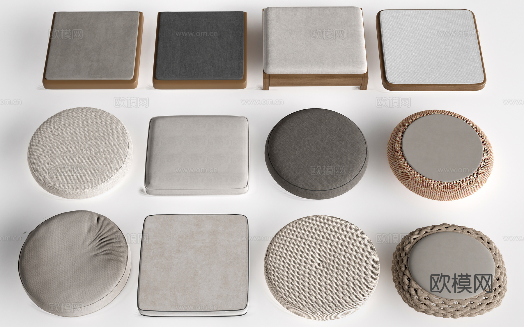 现代榻榻米坐垫 蒲团 飘窗坐垫su模型