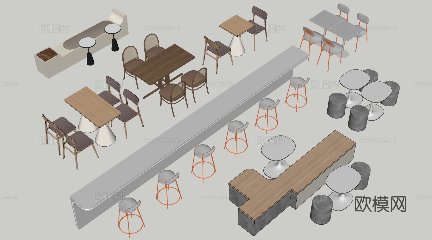 现代咖啡厅桌椅 餐饮桌椅 休闲桌椅 奶茶店桌椅su模型下载（渲染图2）