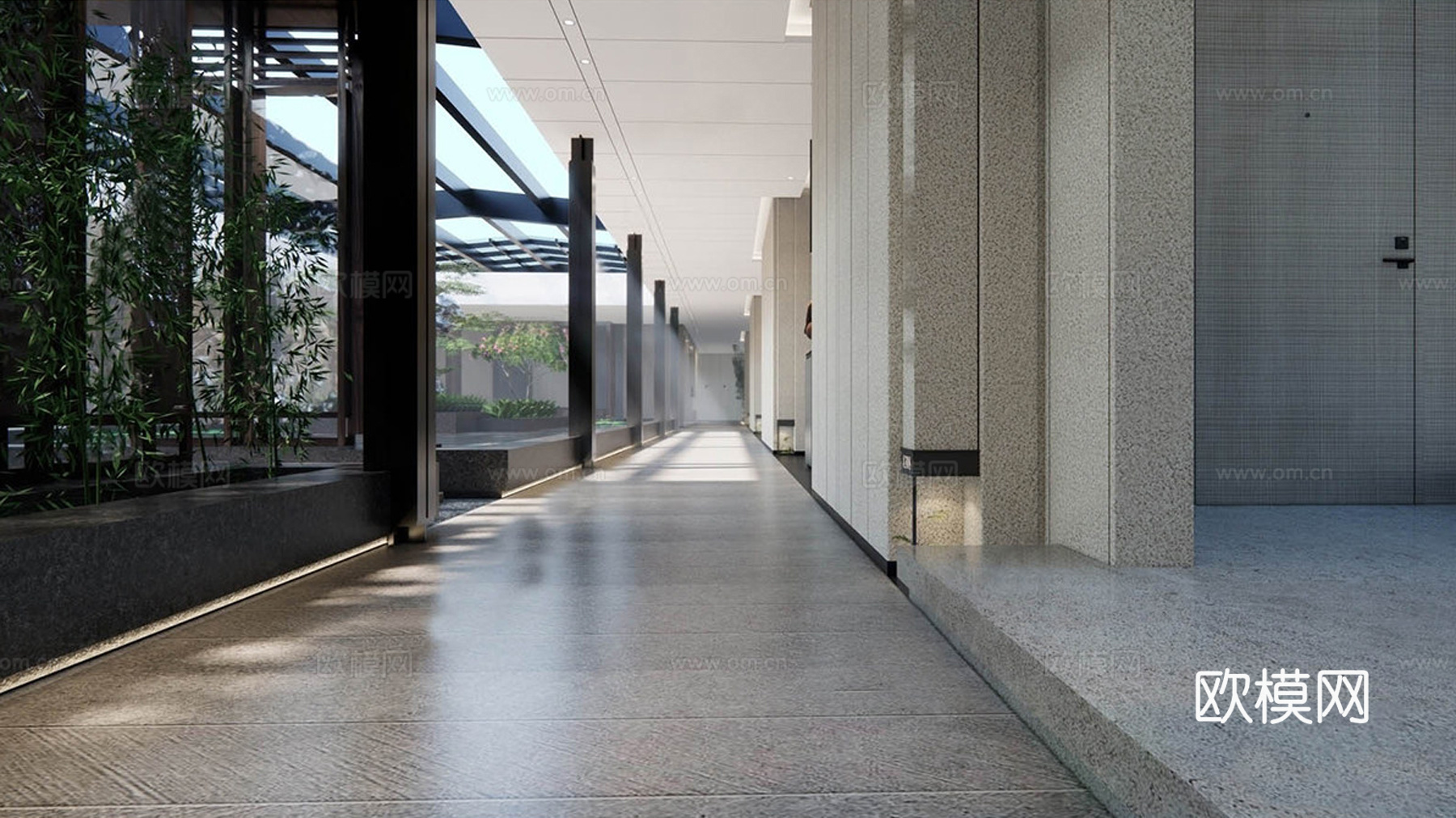 现代酒店过道 酒店走廊 酒店景观小品su模型下载（渲染图1）