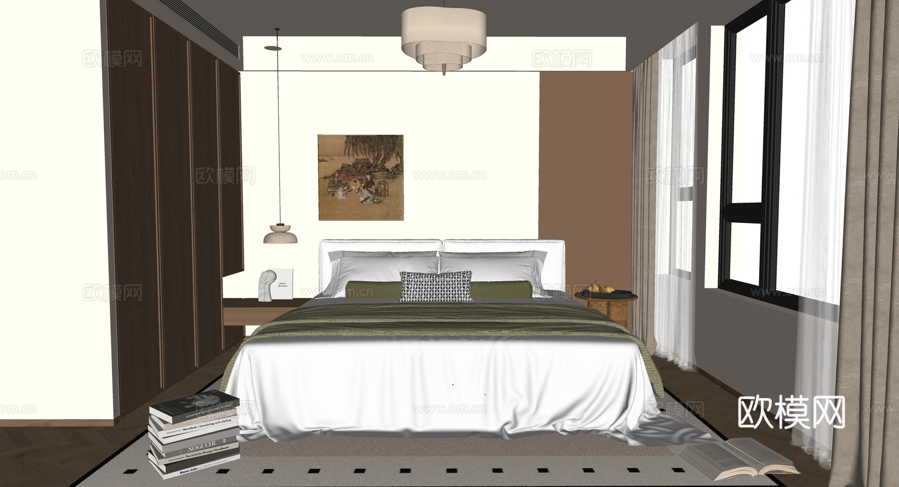 中古风卧室su模型下载（渲染图2）