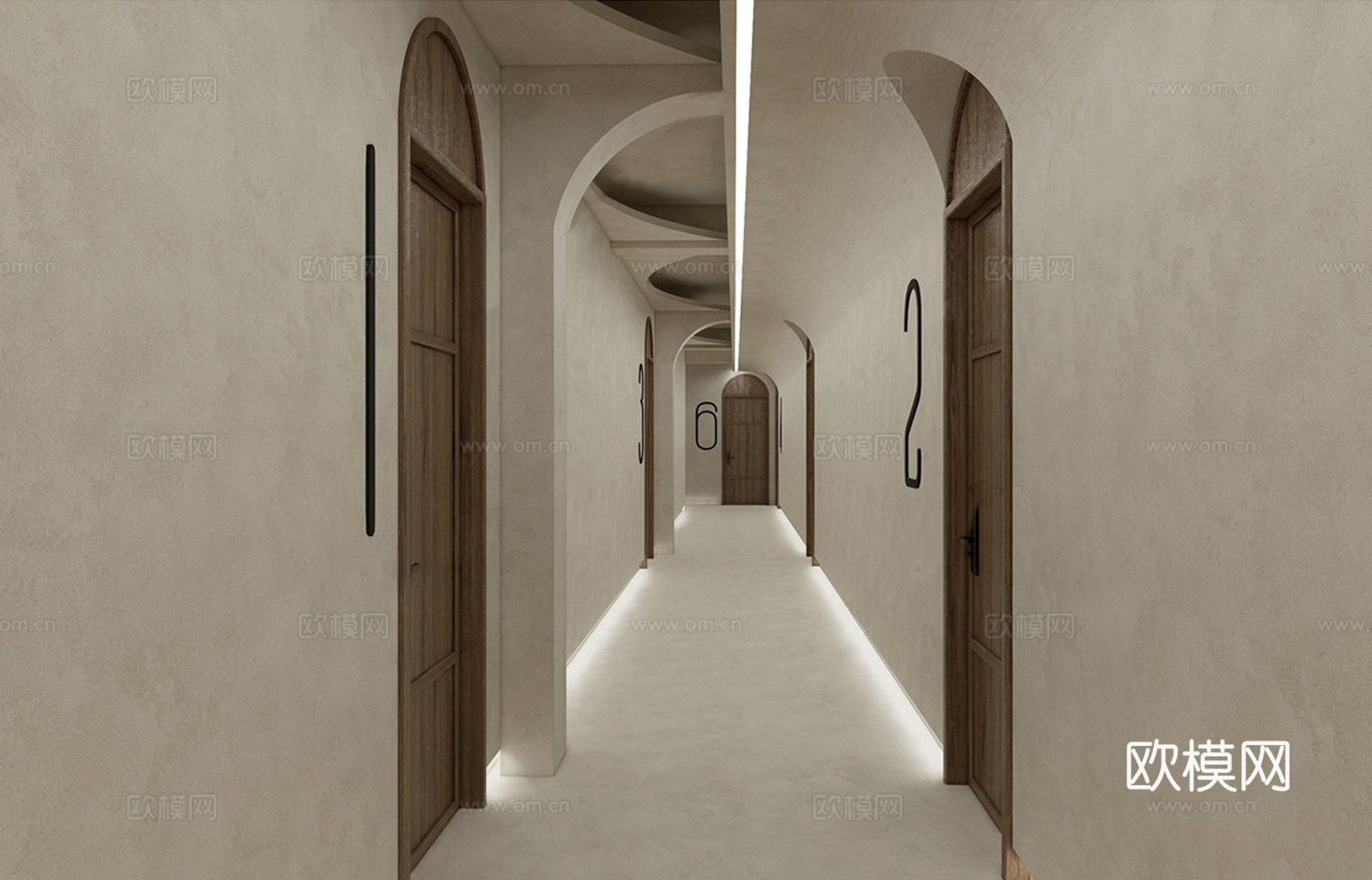 侘寂酒店玄关过道 酒店走廊 足浴店按摩店过道免费su模型