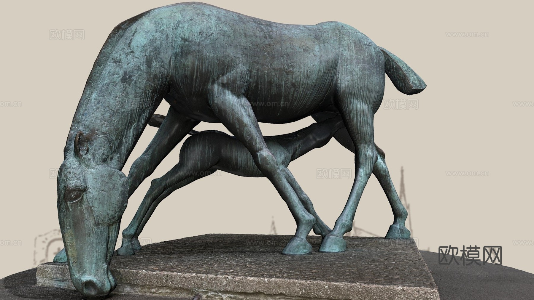 两匹马su模型下载（渲染图1）