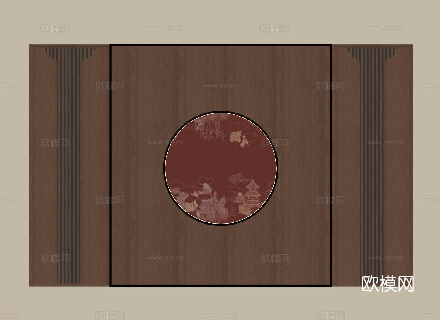 新中式沙发背景墙 玄关背景墙su模型下载（渲染图2）