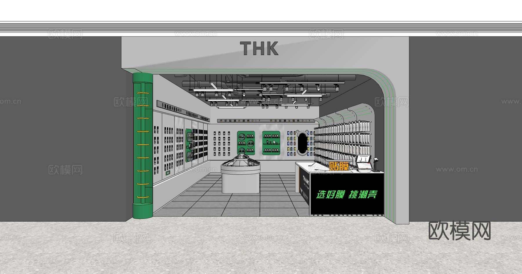 现代科技感手机数码配件店 展架收银台 商店道具 饰品店手机店su模型下载（渲染图3）