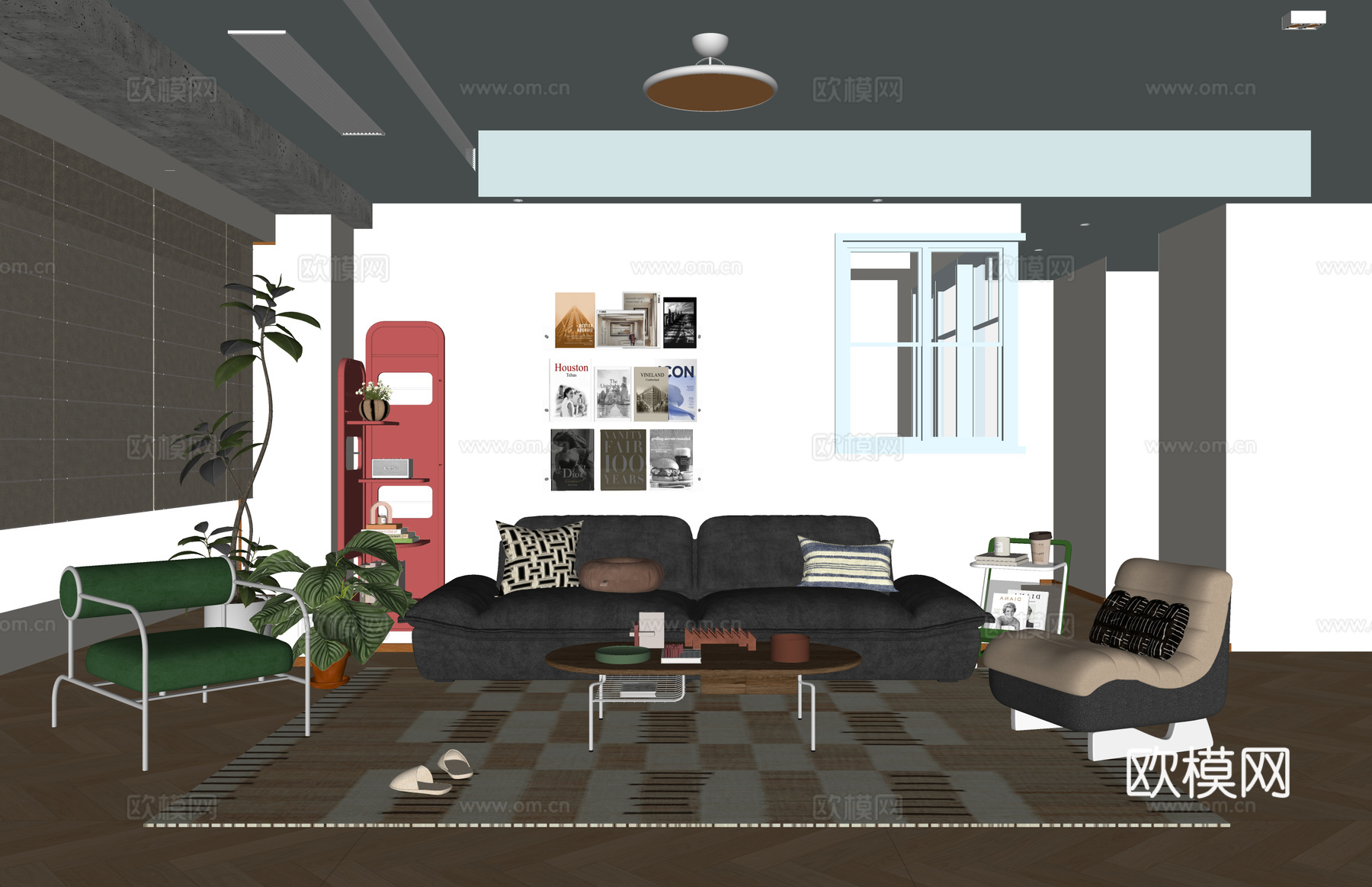 客厅 餐厅 阳台 茶室su模型下载（渲染图2）