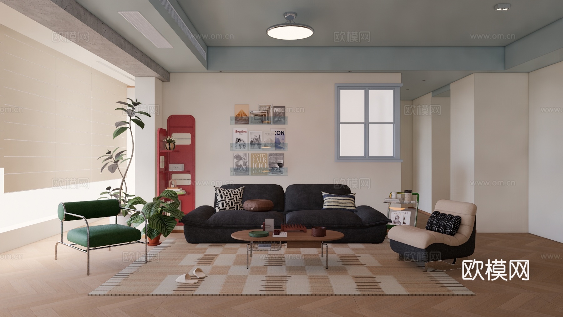 客厅 餐厅 阳台 茶室su模型下载（渲染图1）