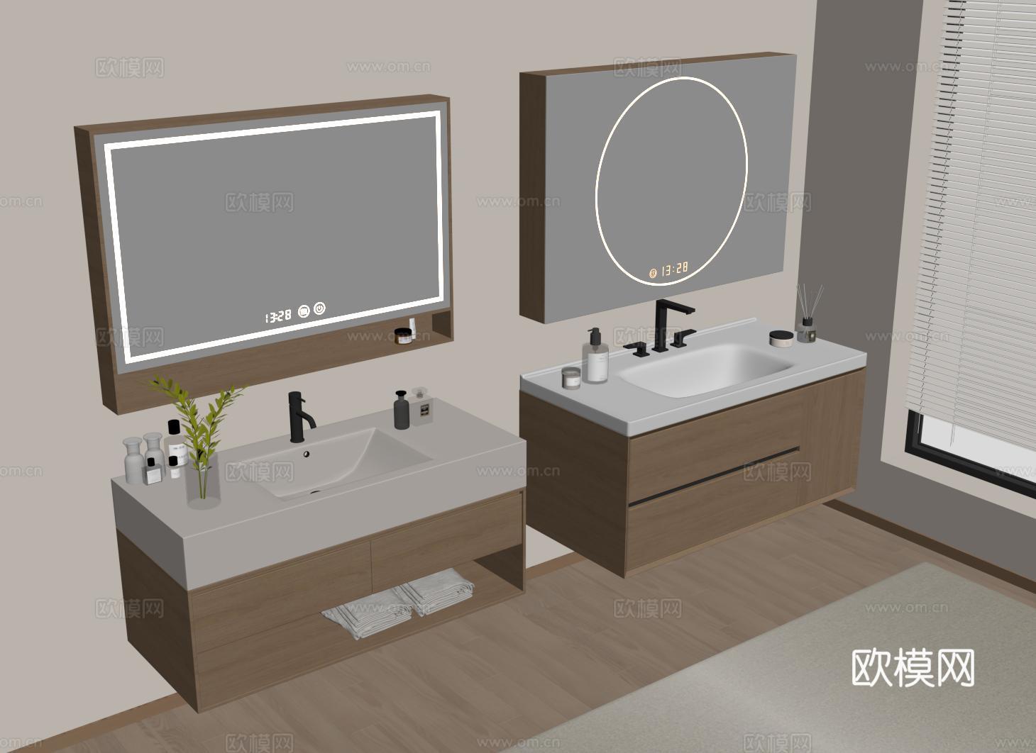 意式浴室柜 现代洗手台 洗漱台su模型下载（渲染图2）