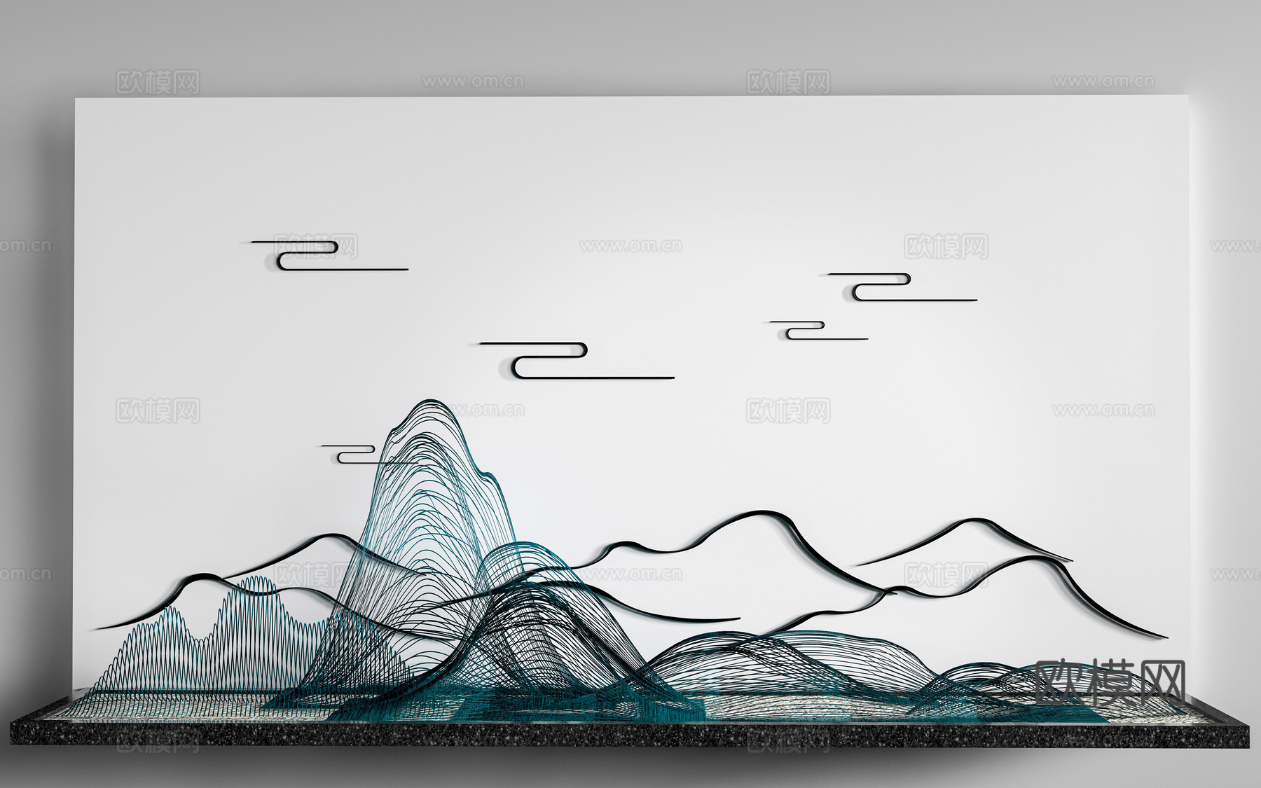 新中式背景墙 造型墙 形象墙 景墙su模型下载（渲染图1）