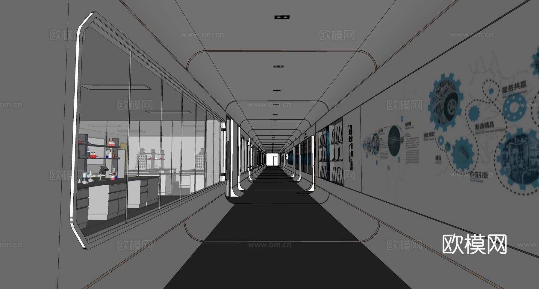 现代简约实验室 参观通道 走廊过道 工厂通道su模型下载（渲染图2）