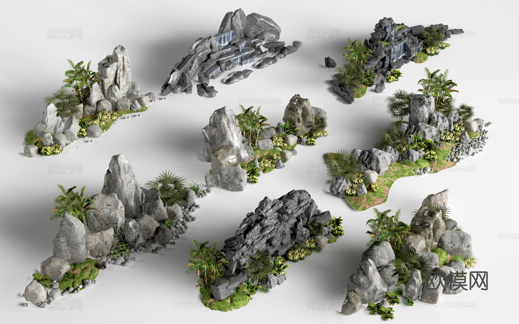 现代假山石头 景石 园林小品 景观石头su模型下载（渲染图1）