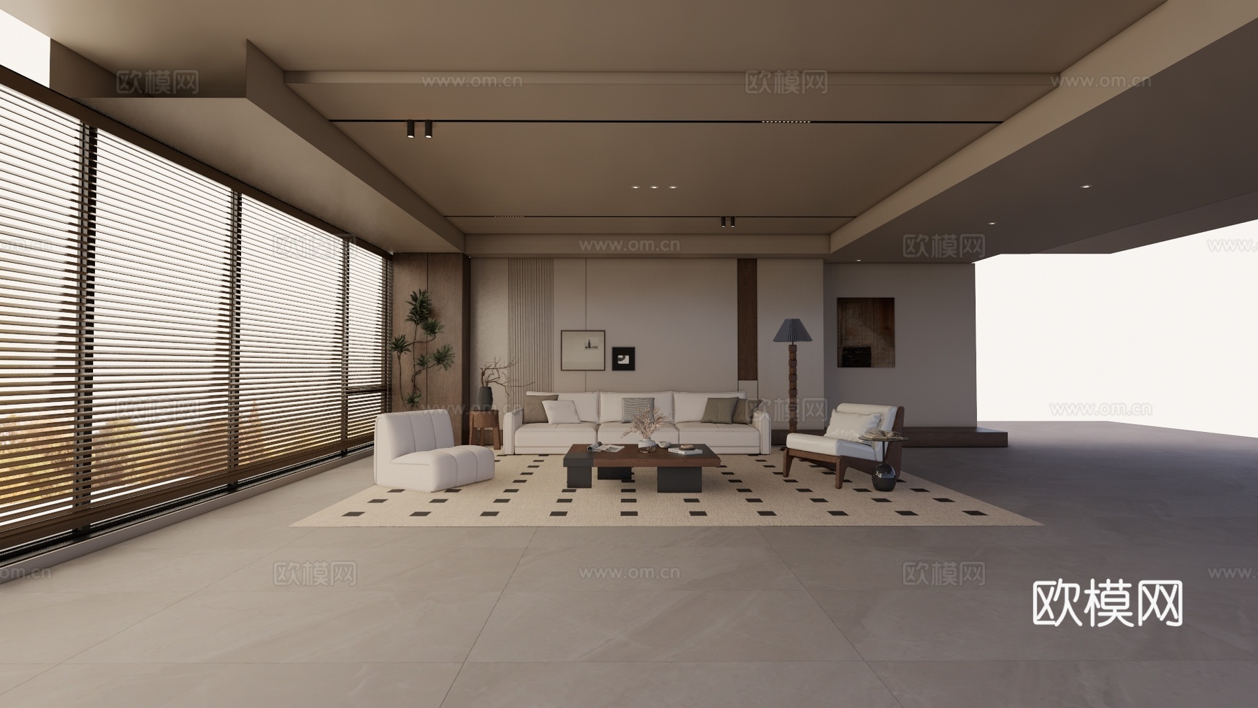 家装 阳台 客餐厅 门窗 客厅su模型下载（渲染图1）